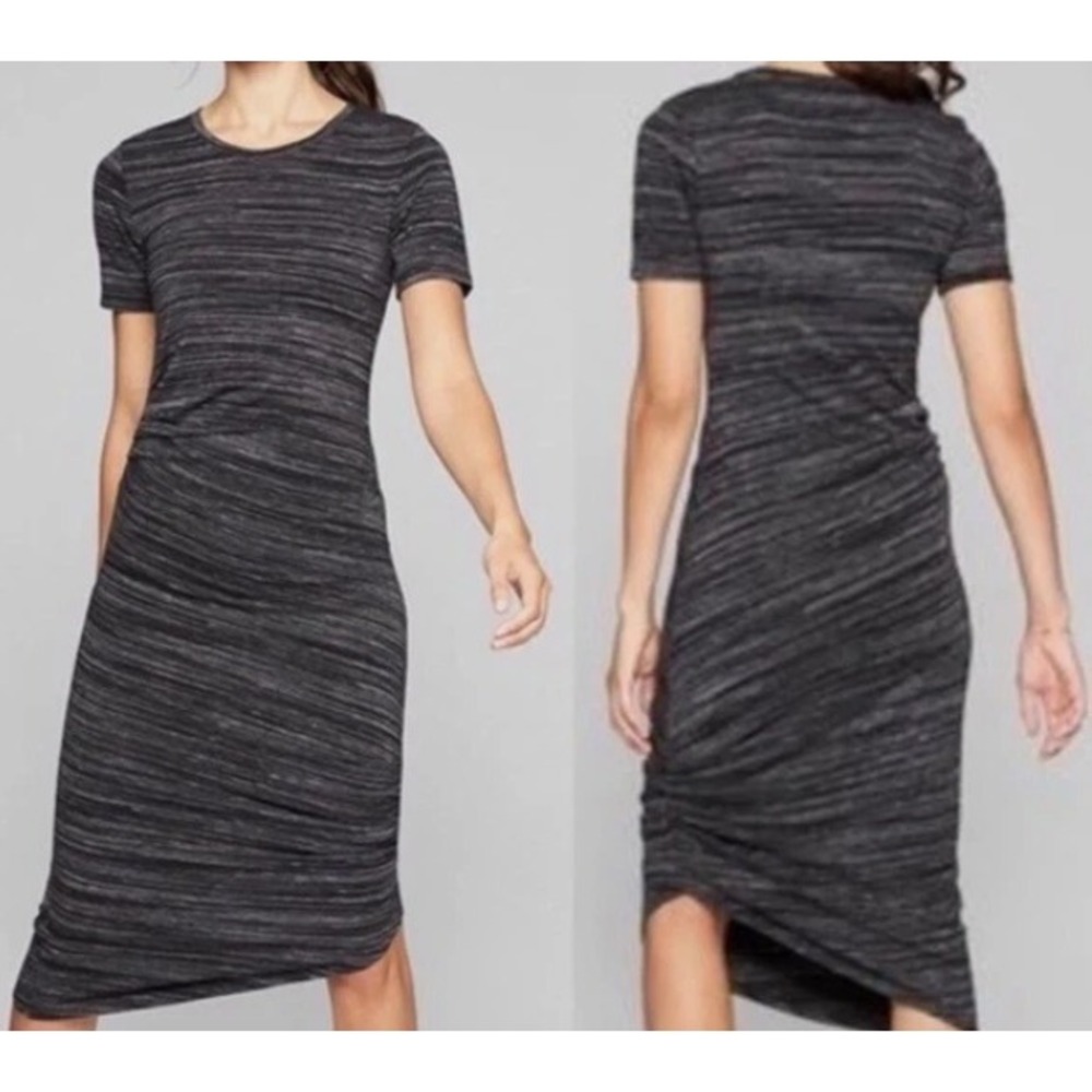 Athleta Santorini Asymmetric Ruched Midi Dress Space Dye Gray Short Sleeve M